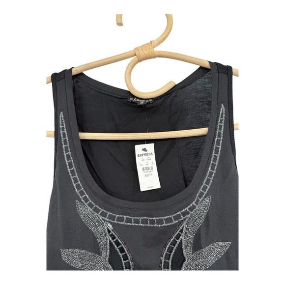 Express Black Silver Metallic Embroidered Embellished Tank Top/Cami Size XS NEW - Picture 15 of 17